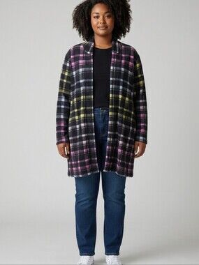 NWT Paper + Tee Knit Cardigan in Plaid Multi